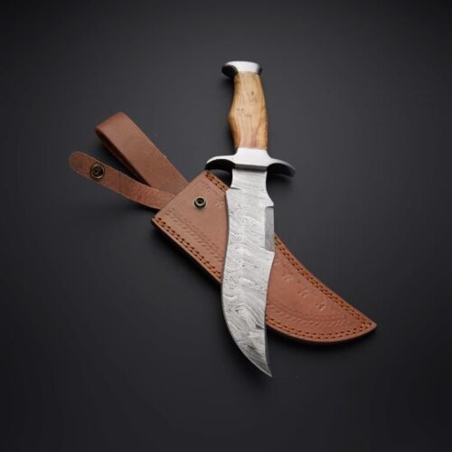 Heritage Forge 13 Inch Hand Forged Damascus Steel Knife with Wooden Handle and Sheath
