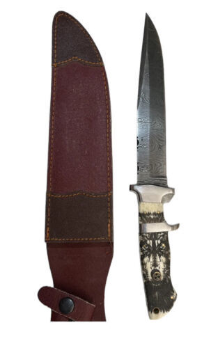 Heritage Forge 13 Inch Handmade Damascus Steel Bowie Hunting Knife with Wood Handle