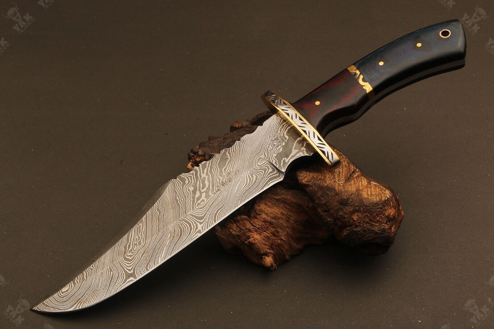 Heritage Forge 13 Inch Ladder Damascus Steel Bowie Knife with Micarta Handle for Hunting and Camping