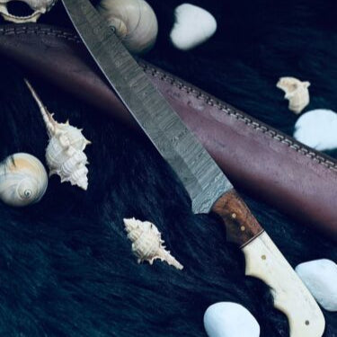 Heritage Forge 13 Inch Twist Damascus Brisket Fillet Knife with Camel Bone and Wood Handle