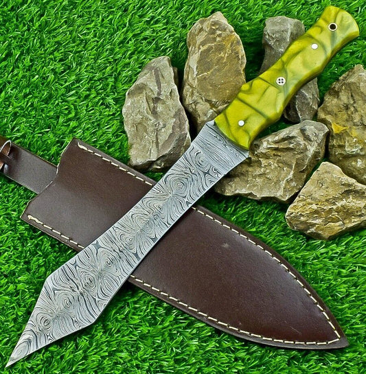Heritage Forge 14.5 Inch Damascus Steel Hunting Dagger Bowie Knife with Resin Handle