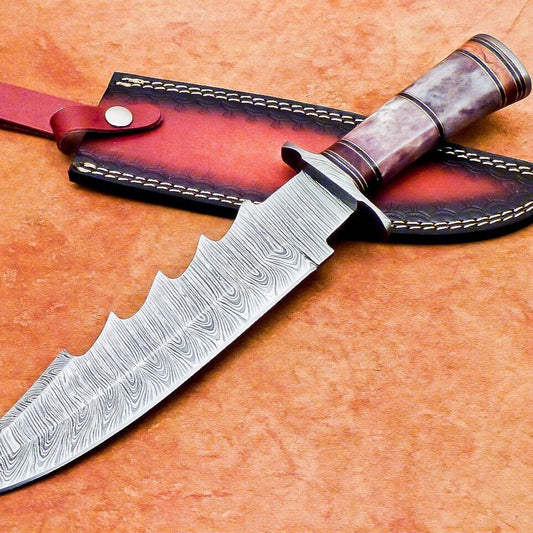 Heritage Forge 14 Inch Damascus Steel Bowie Knife with Resin Handle