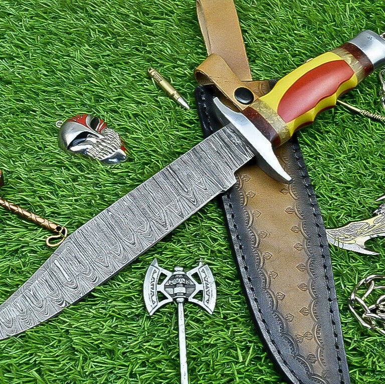 Heritage Forge 14 Inch Resin Handle Damascus Bowie Knife for Hunting and Wilderness Survival