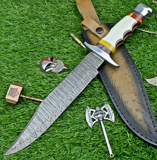 Heritage Forge 14 Inch Resin Handle Damascus Steel Bowie Knife for Camping and Hunting