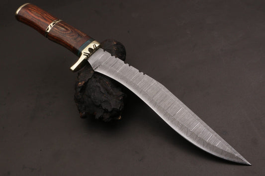 Heritage Forge 15.5 Inch Custom Handmade Twist Damascus Bowie Knife with Wood Handle