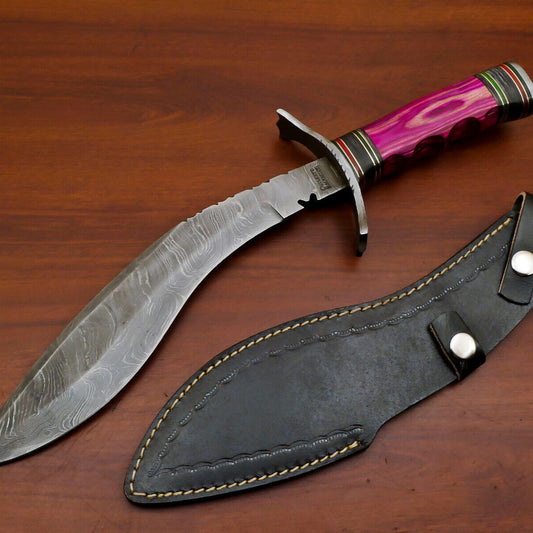 Heritage Forge 15.5 Inch Pakka Wood Kukri Damascus Steel Hunting Bowie Knife