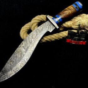 Heritage Forge 15 Inch Wingy Wood Handle Damascus Steel Kukri Hunting Knife