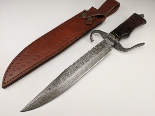 Heritage Forge 16 Inch Damascus Steel Bowie Knife Rosewood Handle with Leather Sheath