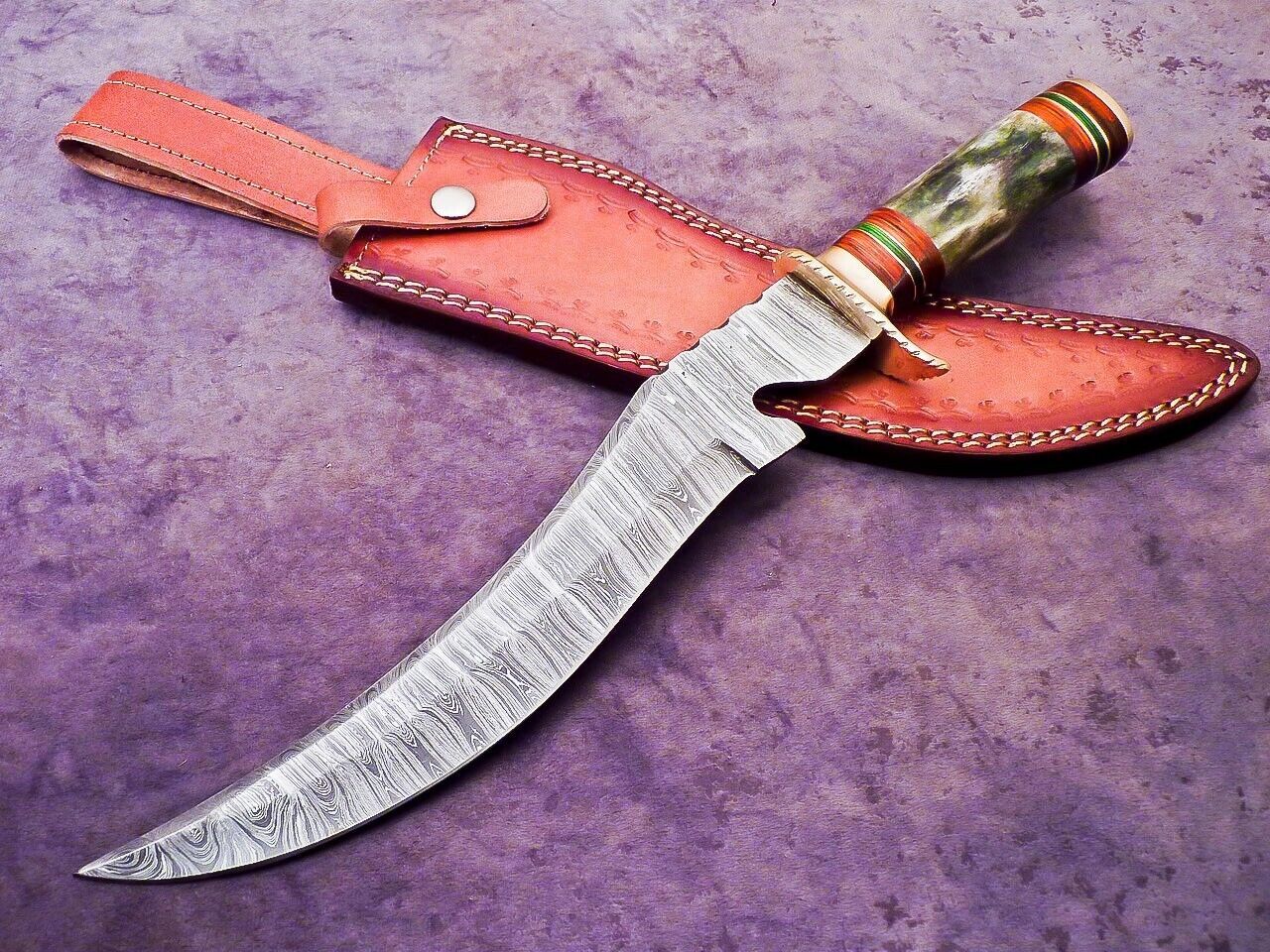 Heritage Forge 16 Inch Damascus Steel Bowie Knife with Camel Bone and Wood Handle