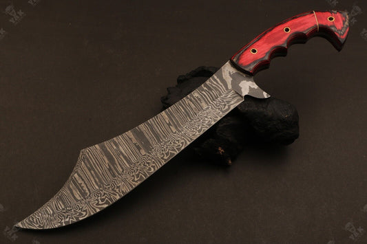 Heritage Forge 16 Inch Fire Damascus Steel Bowie Knife with Wood Handle with Brass for Hunting and Camping