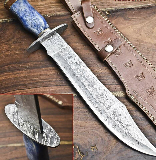 Heritage Forge 17" Damascus Steel Bowie Hunting Knife with Camel Bone Handle