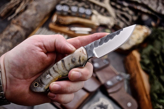 6.625" Handmade ATS-34 Skinner Knife – Honey Sheep Horn Handle for Hunting & Camping