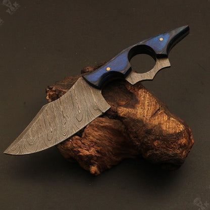 Heritage Forge 7" Fire Damascus Steel Skinner Knife with Wood Handle