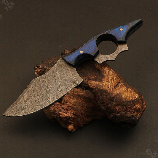 Heritage Forge 7" Fire Damascus Steel Skinner Knife with Wood Handle