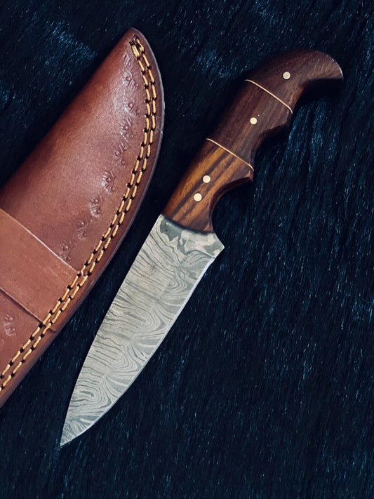 Heritage Forge 8.5 Inch Fire Damascus Steel Hunting Knife with Wood Handle