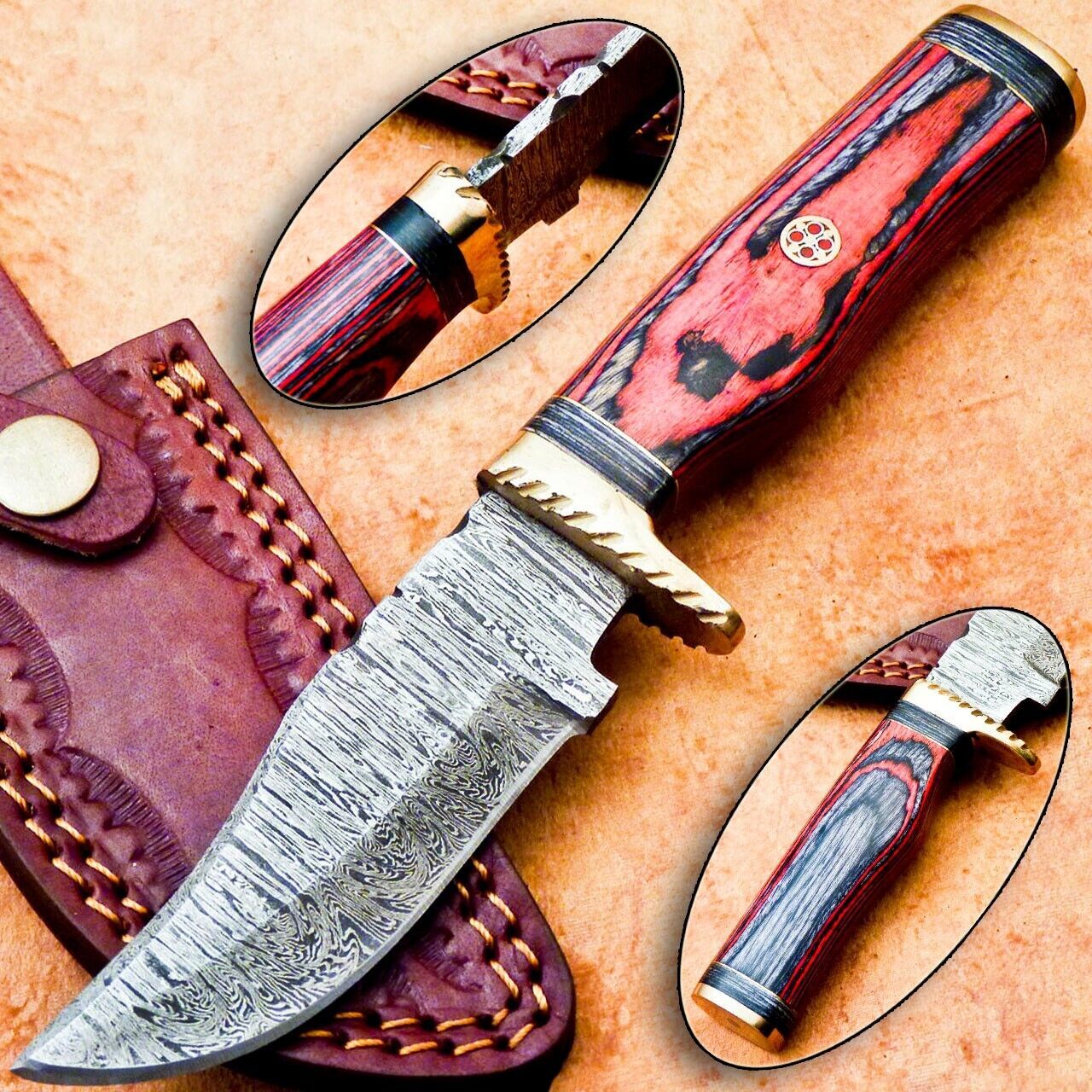 Heritage Forge 8" Handmade Damascus Steel Hunting Knife with Hardwood Handle