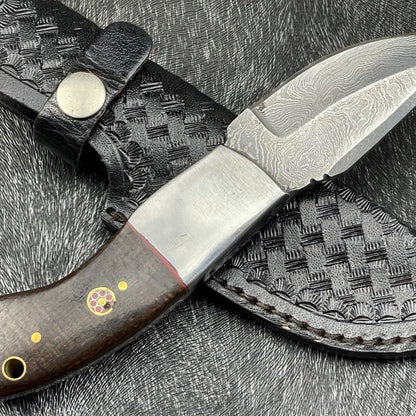 Heritage Forge 8 Inch Damascus Steel Skinning Bowie Knife with Hardwood Handle