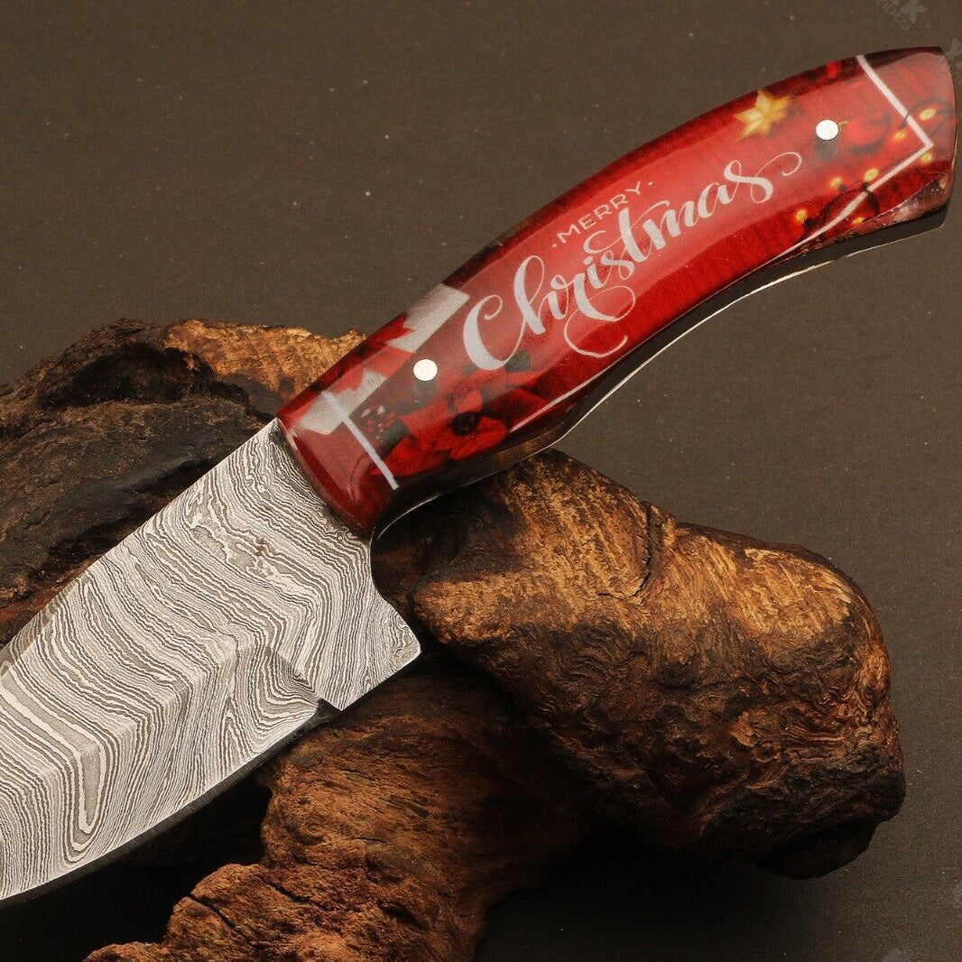 Heritage Forge 8 Inch Ladder Damascus Steel Bowie Knife with Resin Handle