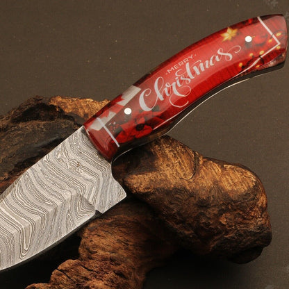 Heritage Forge 8 Inch Ladder Damascus Steel Bowie Knife with Resin Handle