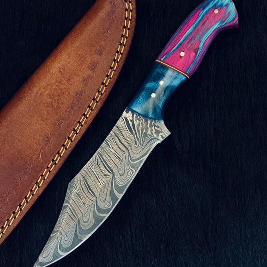 Heritage Forge 9.75 Inch Damascus Steel Skinner Knife Camel Bone and Wood Handle