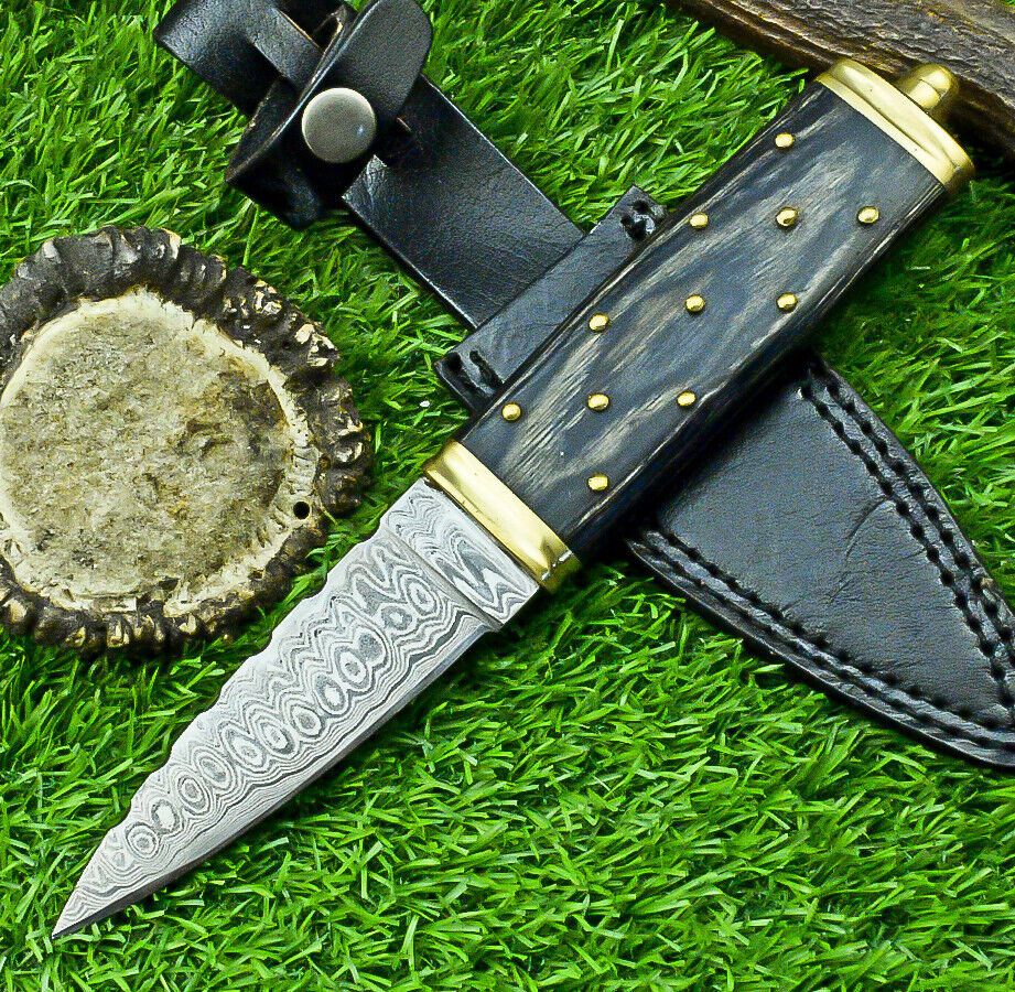Heritage Forge 9 Inch Custom Damascus Steel Bowie Knife with Wood Handle and Brass Bolster