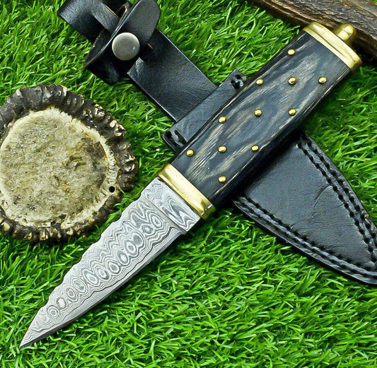 Heritage Forge 9 Inch Custom Damascus Steel Bowie Knife with Wood Handle and Brass Bolster