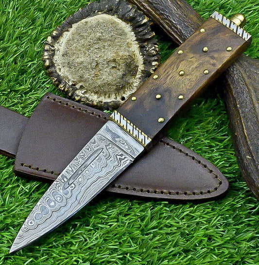Heritage Forge 9 Inch Custom Damascus Steel Bowie Knife with Wood Handle for Hunting and Camping
