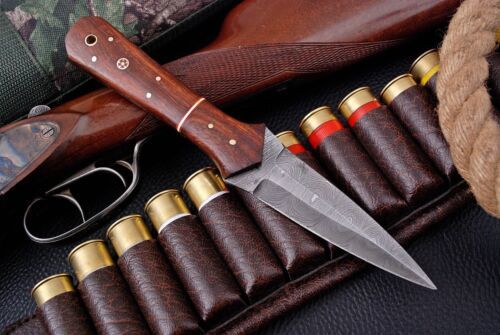 Heritage Forge 9 Inch Damascus Steel Boot Dagger with wood Handle