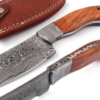 Heritage Forge 9 Inch Damascus Steel Bowie Cleaver Hunting Knife with Rosewood Handle