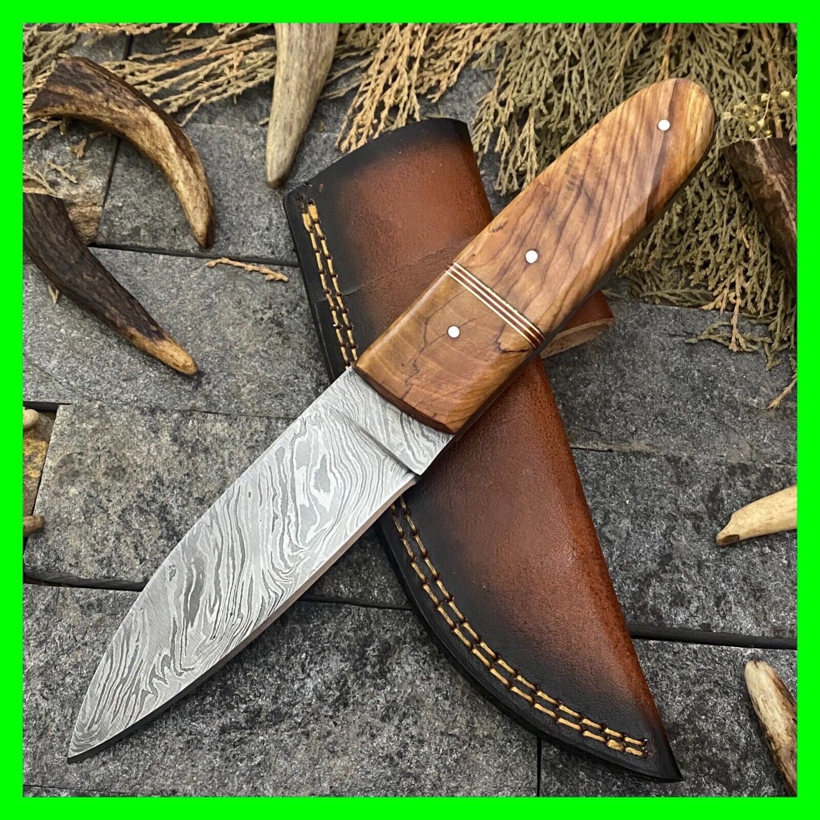 Heritage Forge 9 Inch Handmade Damascus Steel Hunting Skinner Knife with Wood Handle and Sheath