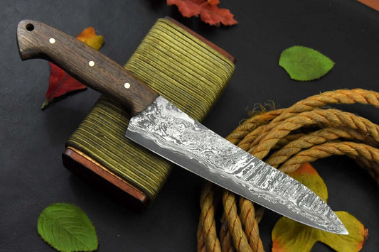 Heritage Forge Custom 12.5" San Mai Damascus Steel Chef Knife – Handmade in Pakistan with Walnut Handle
