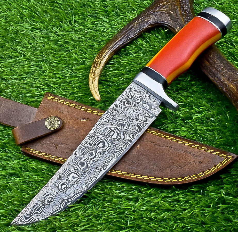 Heritage Forge Custom Damascus Steel Bowie Knife with Resin Handle for Hunting and Camping