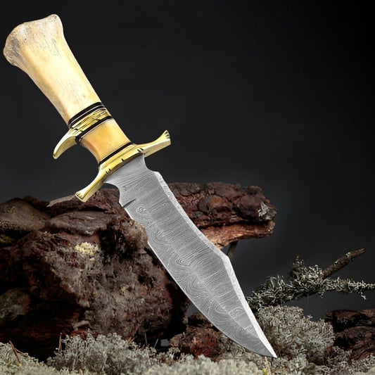 Heritage Forge Custom Fixed Blade Tactical Bowie Knife Damascus Steel Full Tang with Sheath