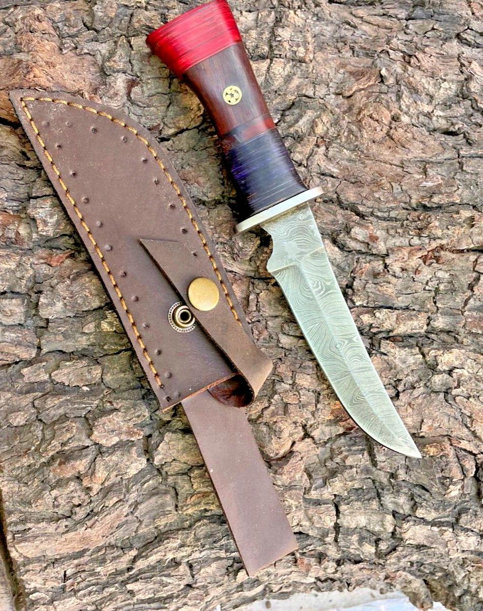 Heritage Forge Custom Forged Damascus Steel Bowie Boot Hunting Knife with Wood Handle