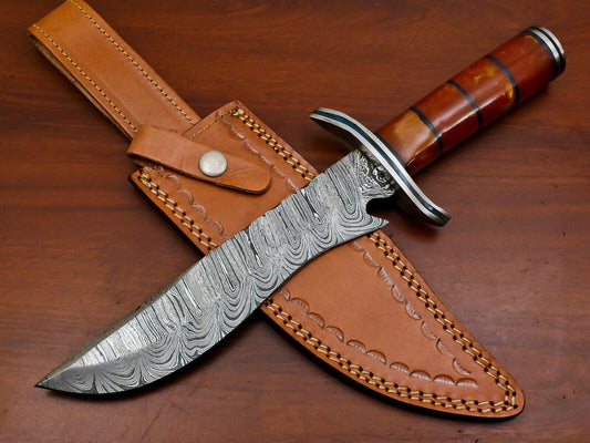 Heritage Forge Custom Handmade Damascus Clip Point Bowie Knife with Wood Handle
