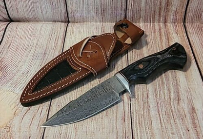 Heritage Forge Custom Handmade Damascus Steel Bowie Hunting Knife Natural Wood Handle with Sheath