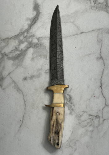 Heritage Forge Custom Handmade Damascus Steel Bowie Knife with Stag Handle