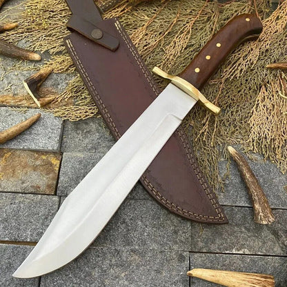 Heritage Forge D2 Steel Crocodile Dundee Bowie Hunting Knife Wood Handle with Leather Sheath