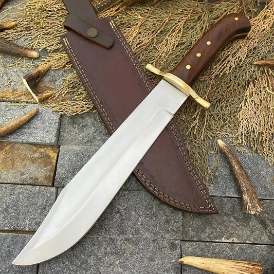 Heritage Forge D2 Steel Crocodile Dundee Bowie Hunting Knife Wood Handle with Leather Sheath
