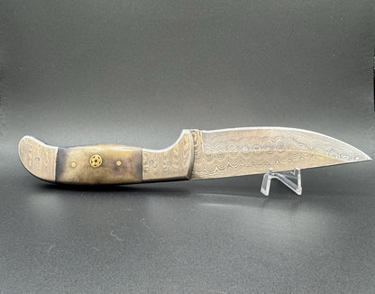 Heritage Forge Damascus Steel Bowie Hunting Knife with Custom Sheath – 9" Overall, 4.5" Blade