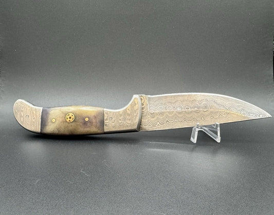 Heritage Forge Damascus Steel Bowie Hunting Knife with Custom Sheath – 9" Overall, 4.5" Blade