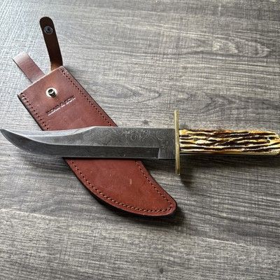 Heritage Forge Damascus Steel Bowie Knife 7.5 Inch Blade with Leather Sheath
