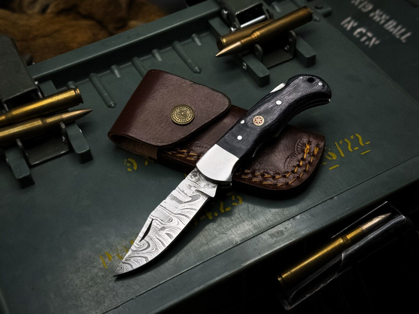 Heritage Forge Damascus Steel Bowie Knife 7.5 Inch Blade with Leather Sheath