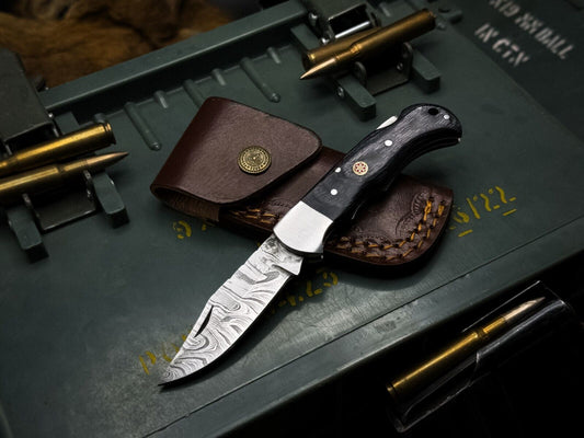 Heritage Forge Damascus Steel Bowie Knife 7.5 Inch Blade with Leather Sheath