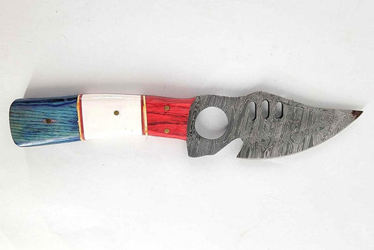 Heritage Forge Damascus Steel Bowie Knife Texas Flag Handle with Leather Sheath

