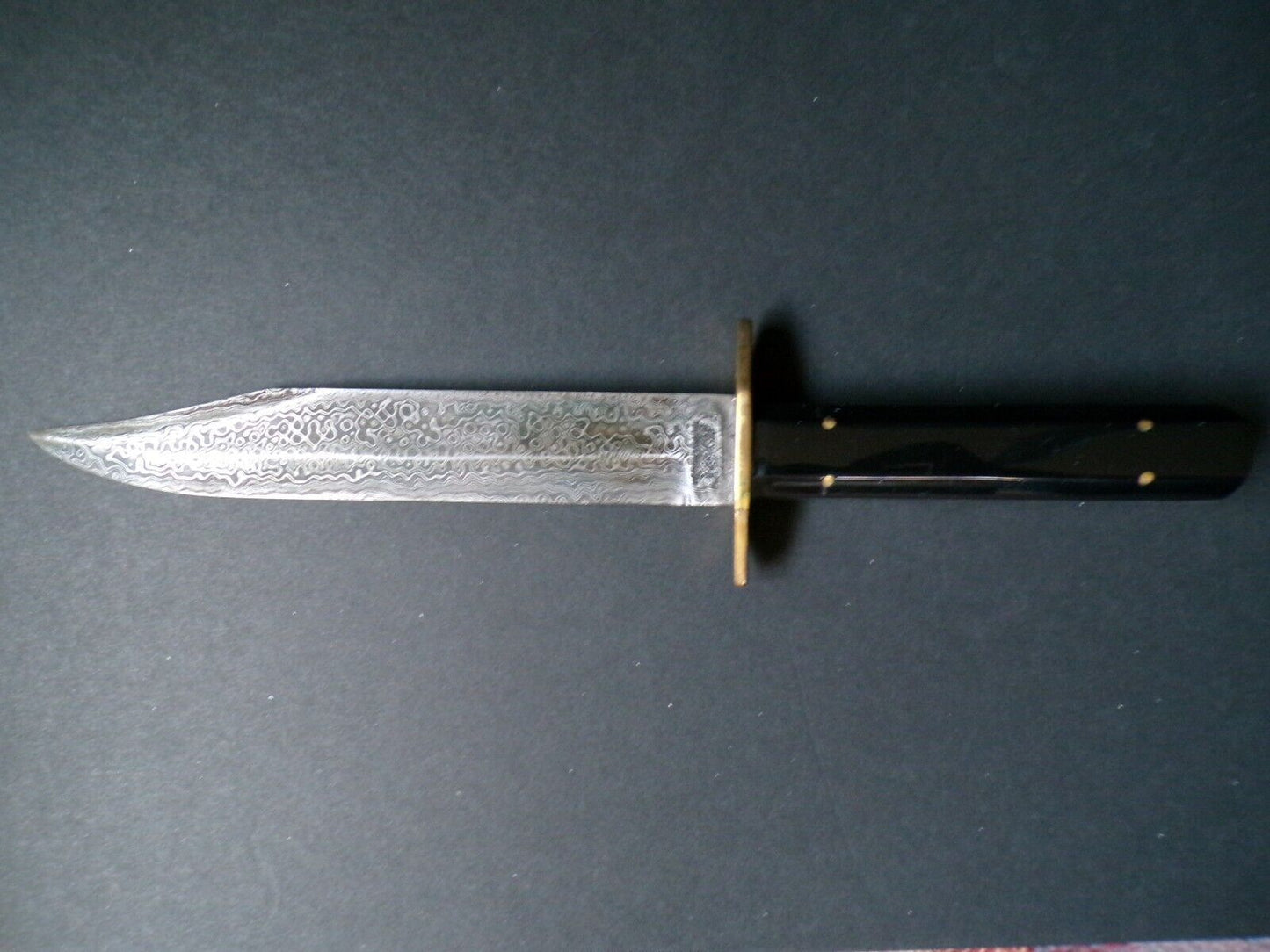 Heritage Forge Damascus Steel Bowie Knife with Antique Style Wood Handle and Leather Sheath 11.5 Inch