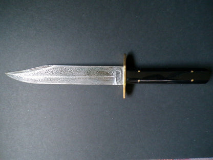 Heritage Forge Damascus Steel Bowie Knife with Antique Style Wood Handle and Leather Sheath 11.5 Inch