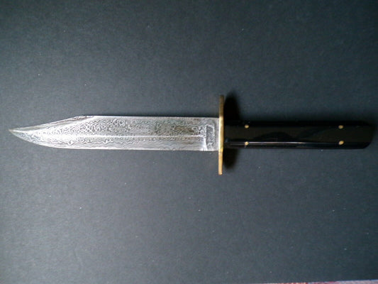 Heritage Forge Damascus Steel Bowie Knife with Antique Style Wood Handle and Leather Sheath 11.5 Inch