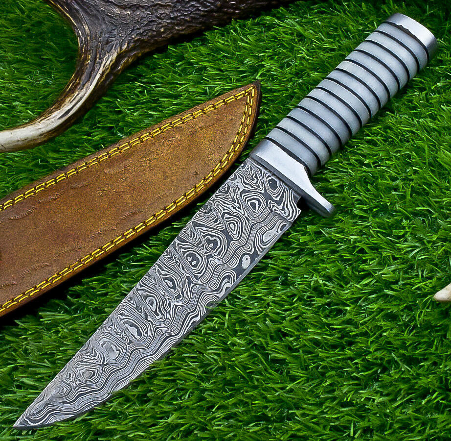 Heritage Forge Damascus Steel Bowie Knife with Resin Handle for Hunting and Camping