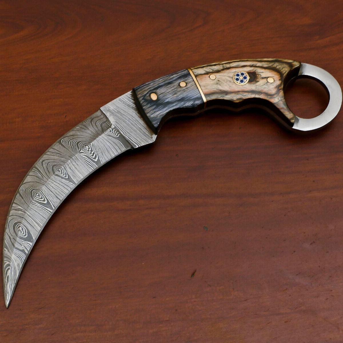 Heritage Forge Damascus Steel Karambit Style Dagger with Pakka Wood Handle